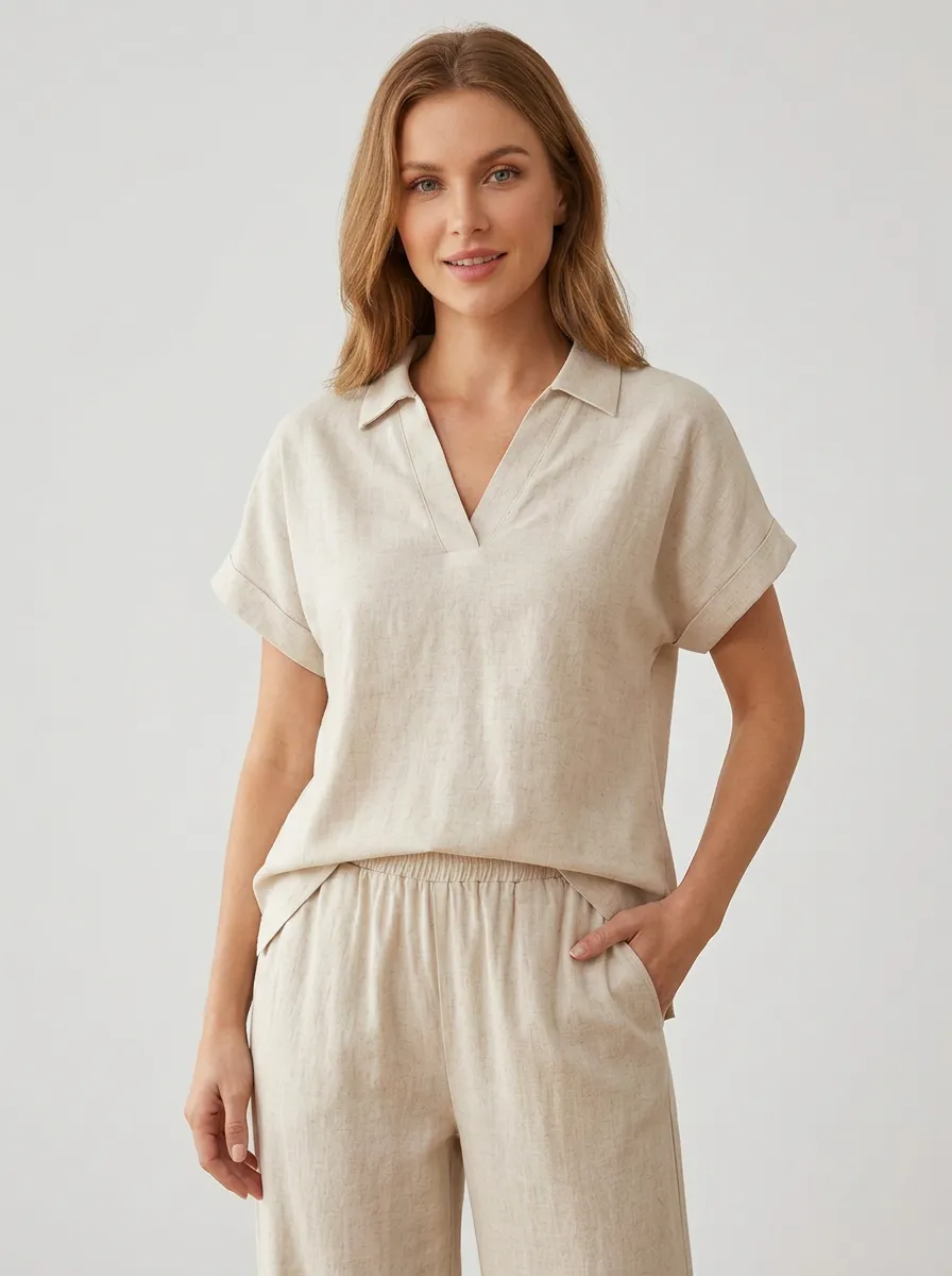 Soft-Look Minimalist Women's V-Neck Casual Lounge Set
