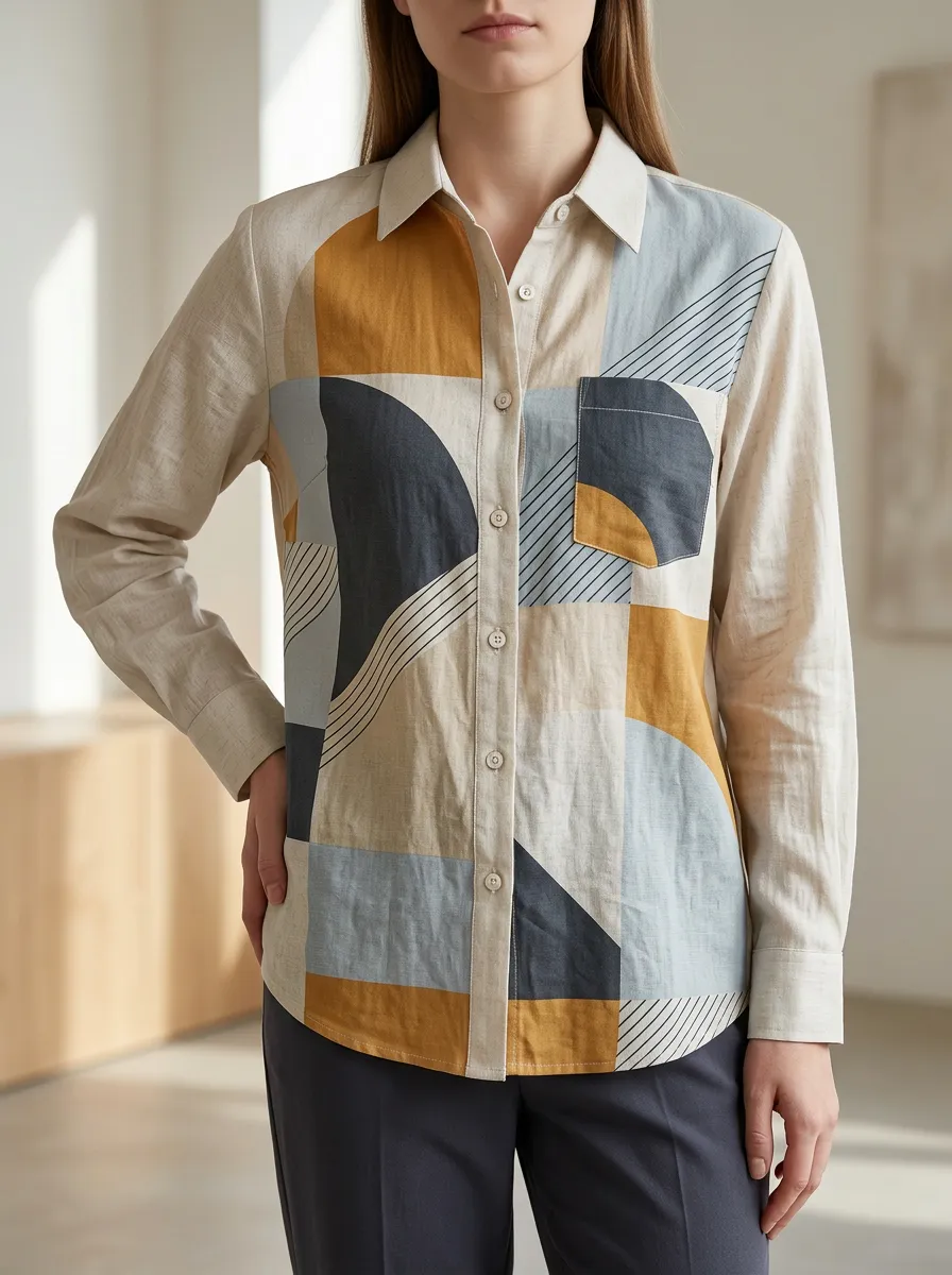 Women's Abstract Geometric Pattern Linear Shirt