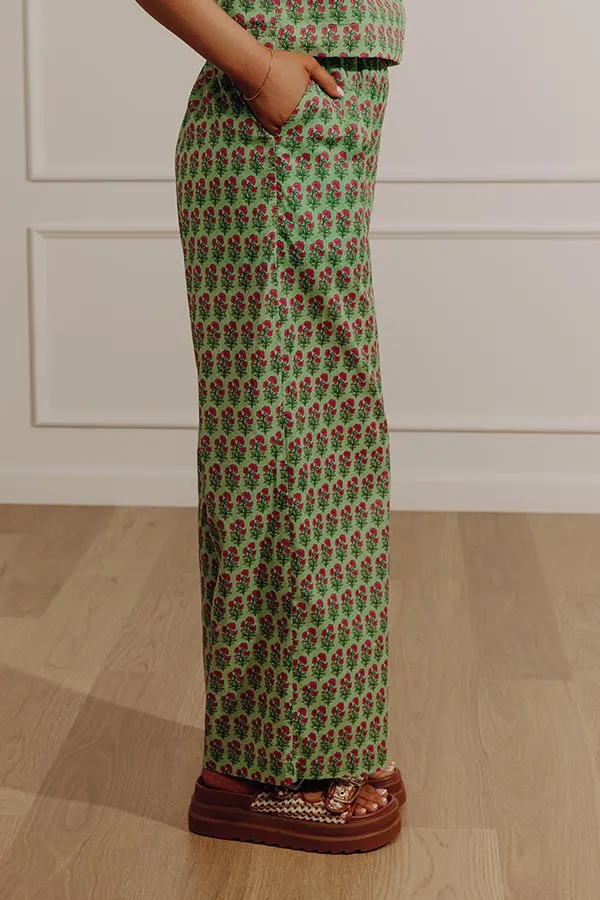 High Waist Relaxed Wide Leg Floral Drawstring Pants