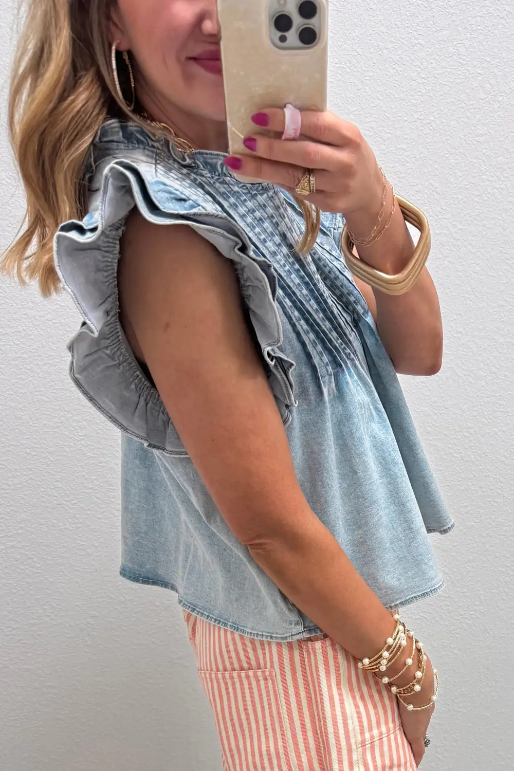 Ruffle Pleated Detail Vintage Tee