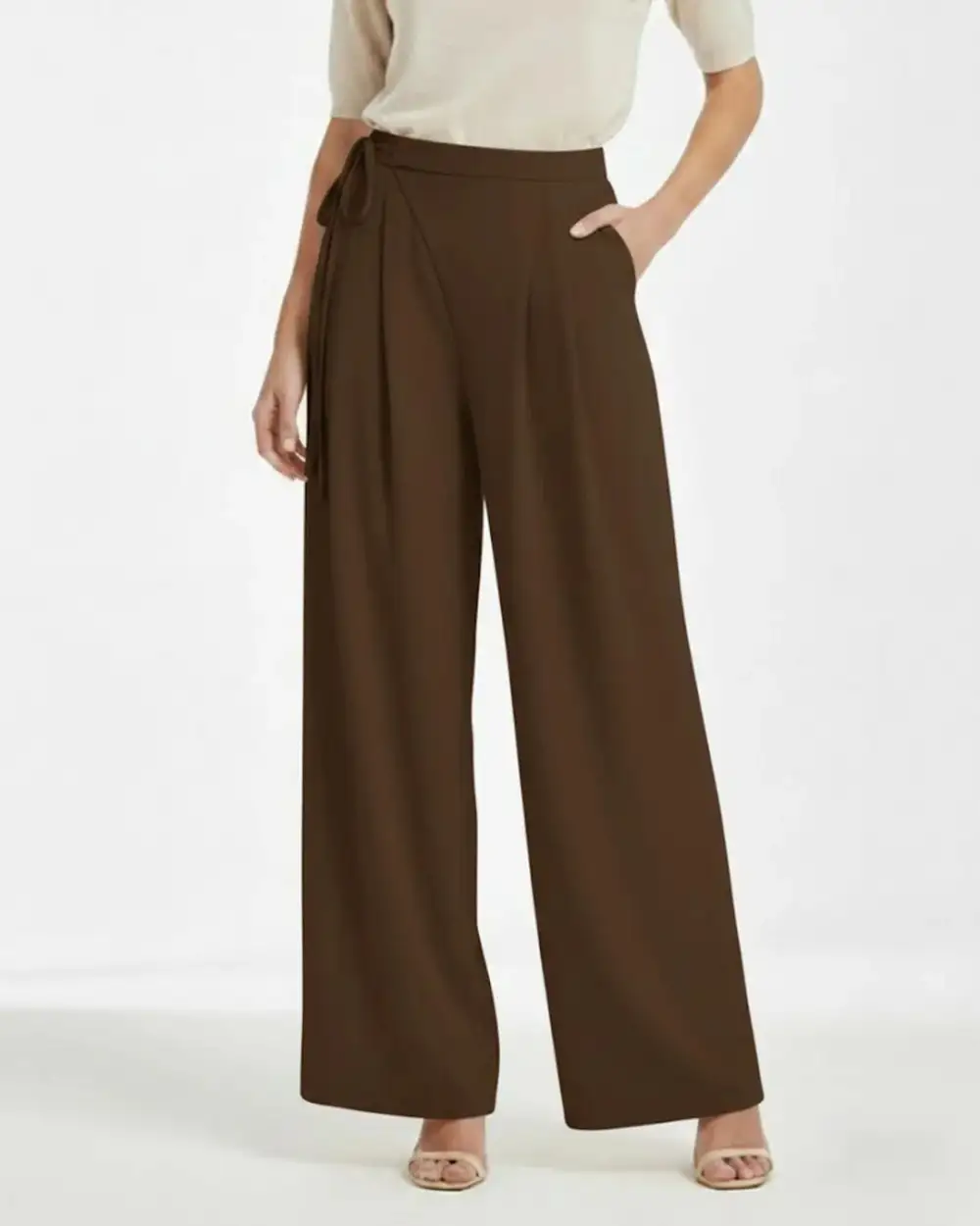 Drawstring Mid Rise Straight Leg Trousers