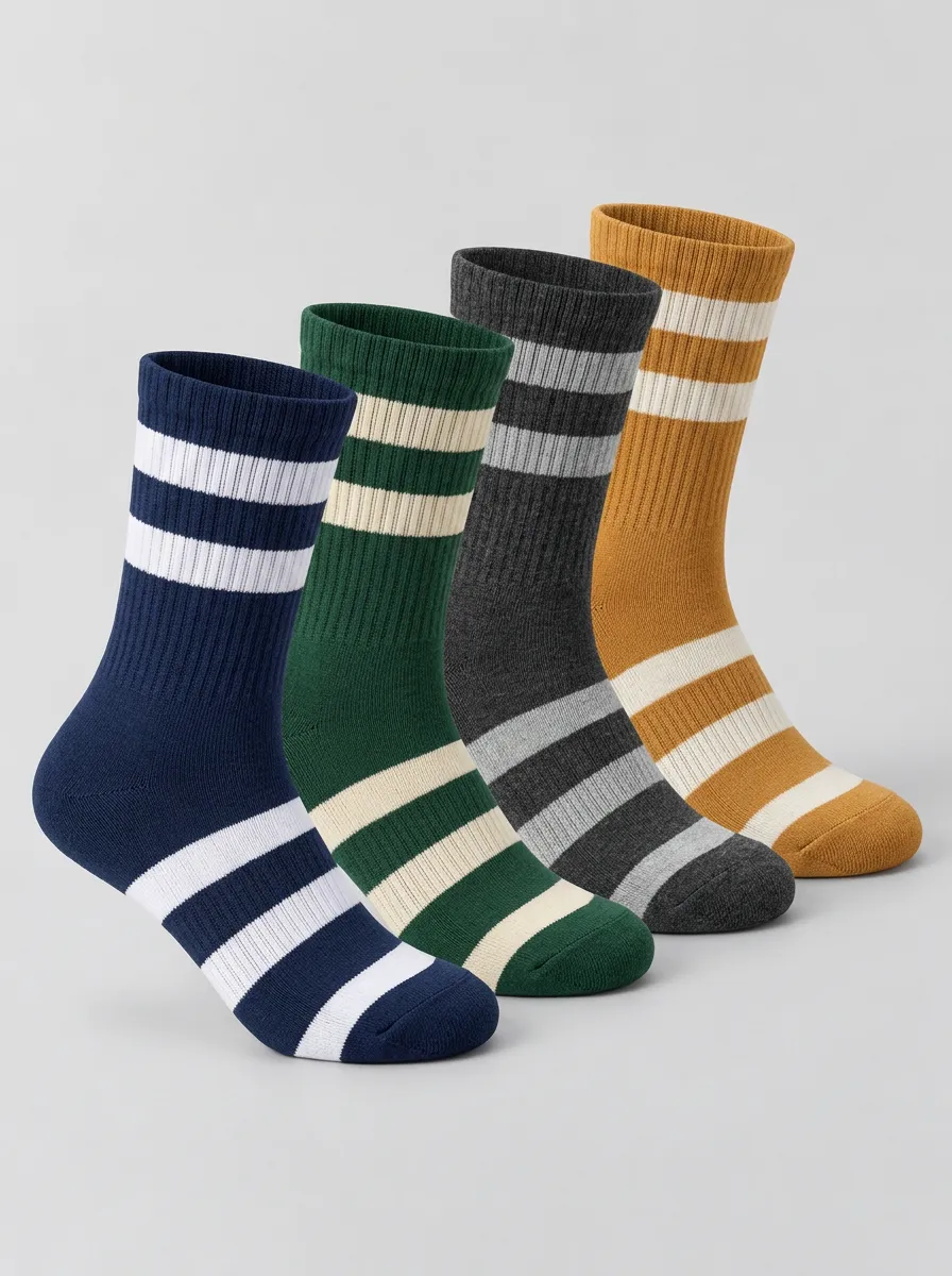 Men's Heritage Vintage Striped Pattern Printed Crew Socks 4-Pack