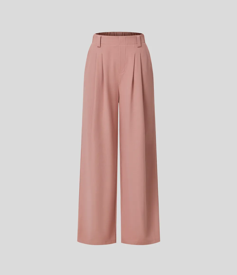 2026🔥  High Waisted Plicated Side Pocket Wide Leg Waffle Work Pants