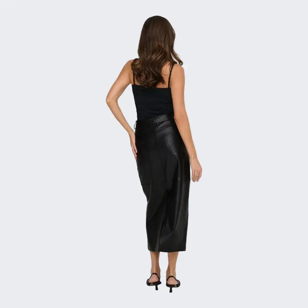 Faux Leather Long Skirt
