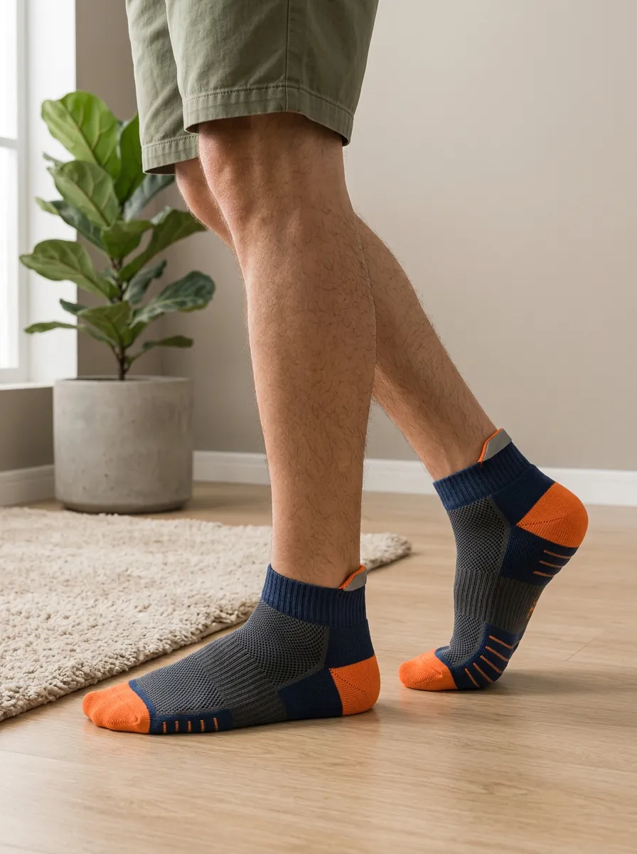 Men's Athletic Sport Blue Orange Colorblock Printed Socks