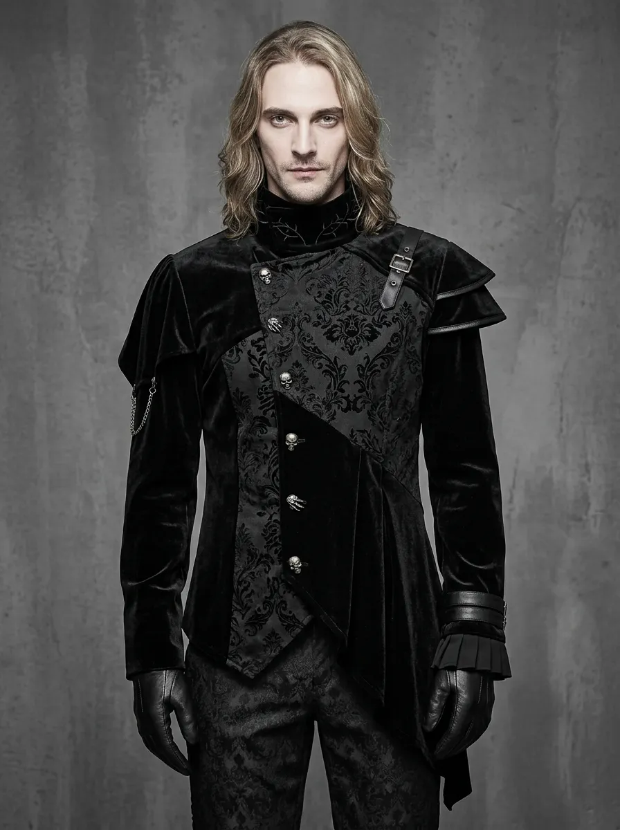 Heritage Skull Damask Asymmetric Gothic Edit Men's Gothic Asymmetric Shirt