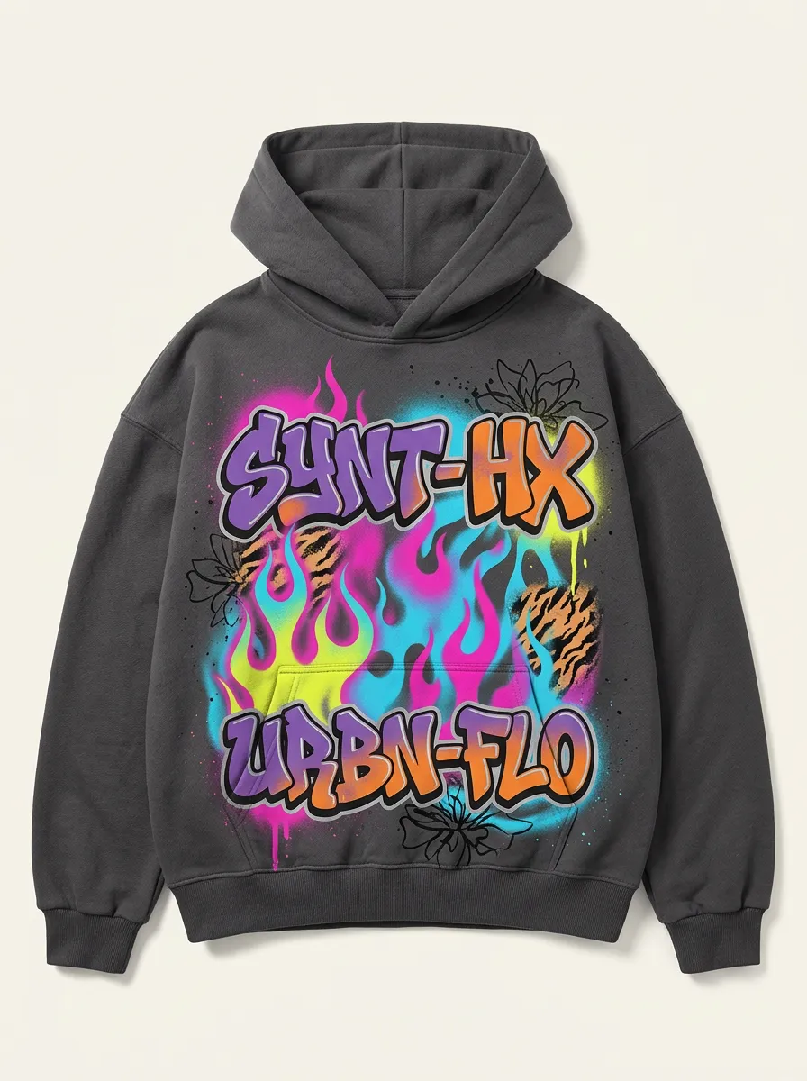 Men's Streetwear Graffiti Flame Tiger Print Hoodie