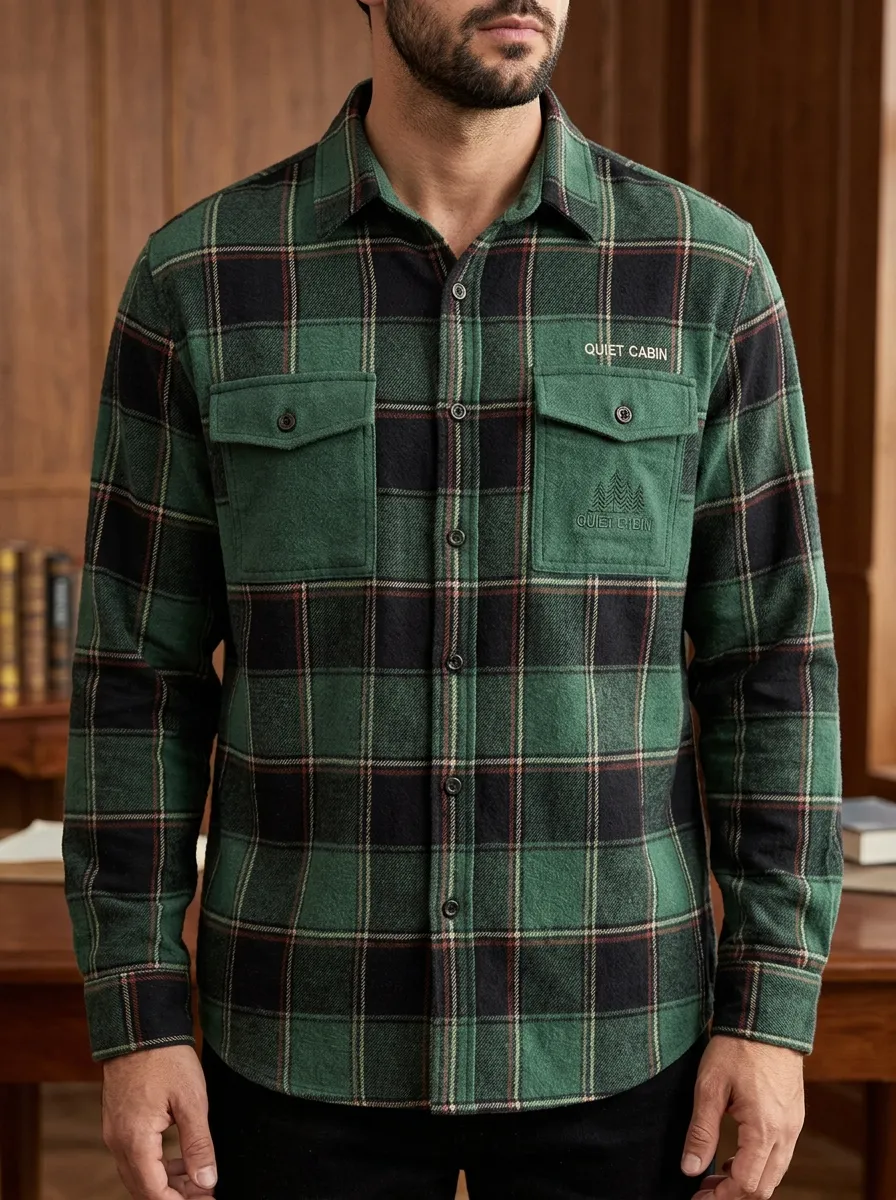 Forest Plaid Button Cuff Shirt