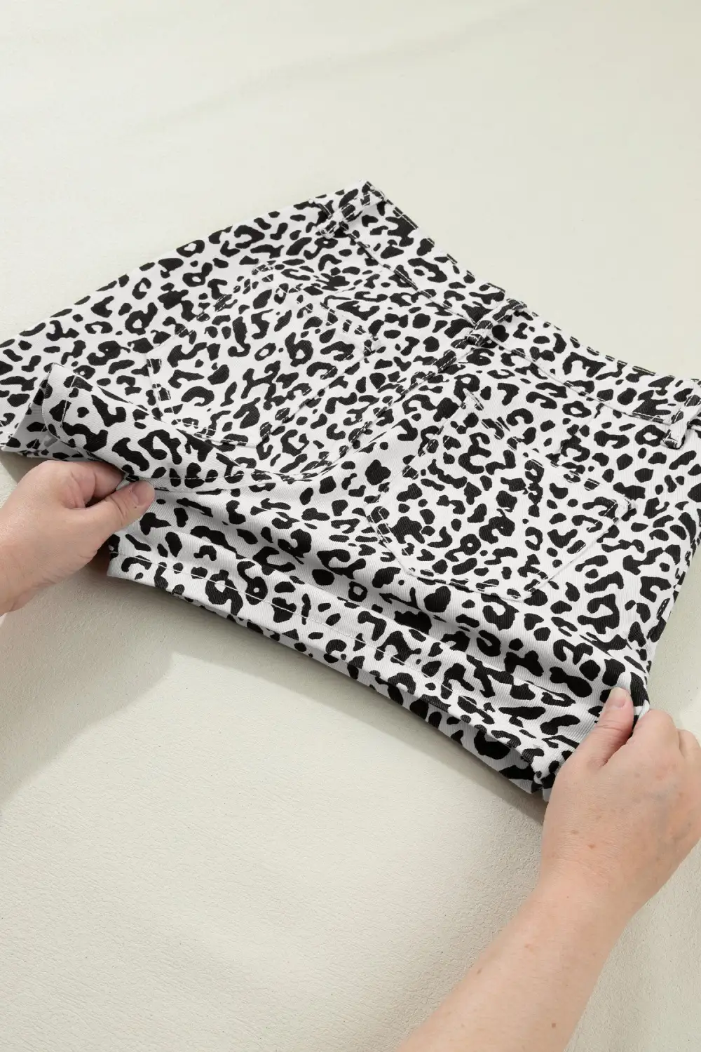 Overlap Leopard-Print Denim Shorts