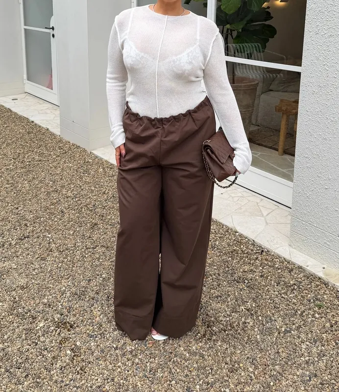 Chocolate Ruched Straight-Leg Pants