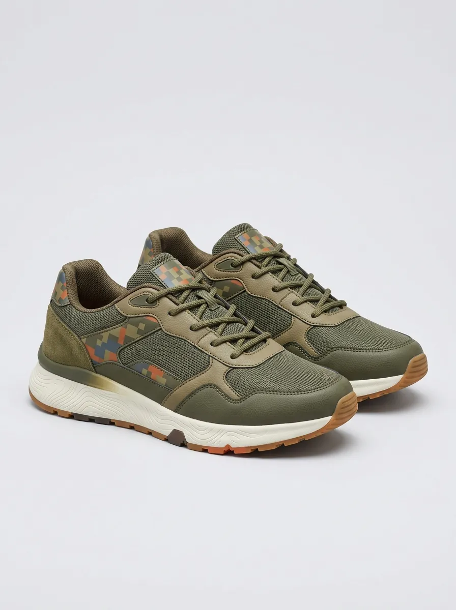 Men's Pixel Camo Pattern Printed Sneakers Everyday Design