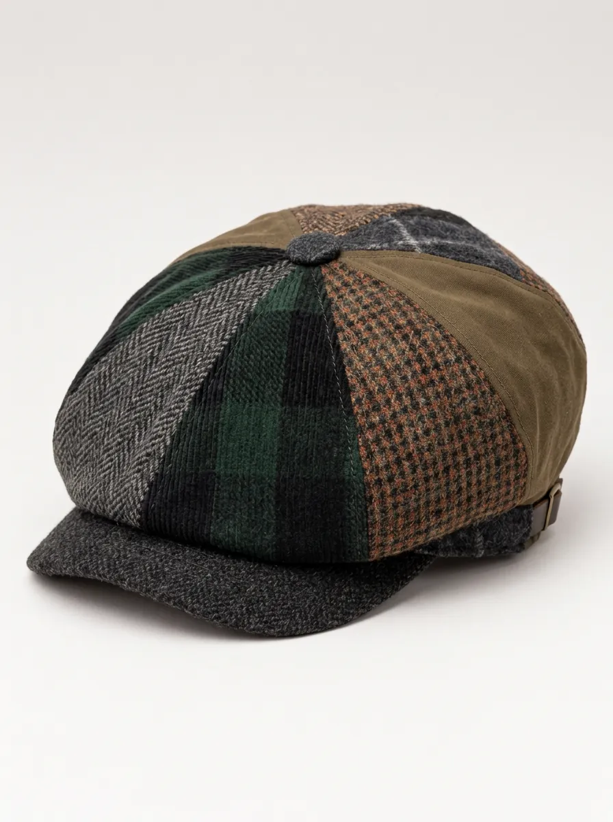 Subtle Retro Newsboy Cap in Tweed Patchwork