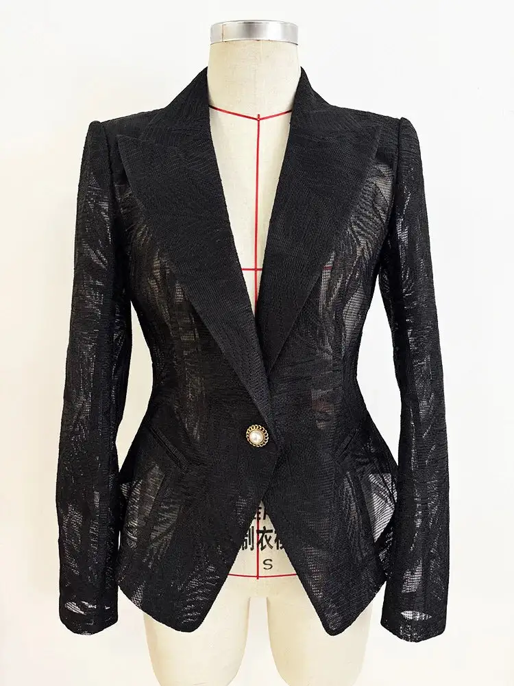 Embroidered Mesh Blazer