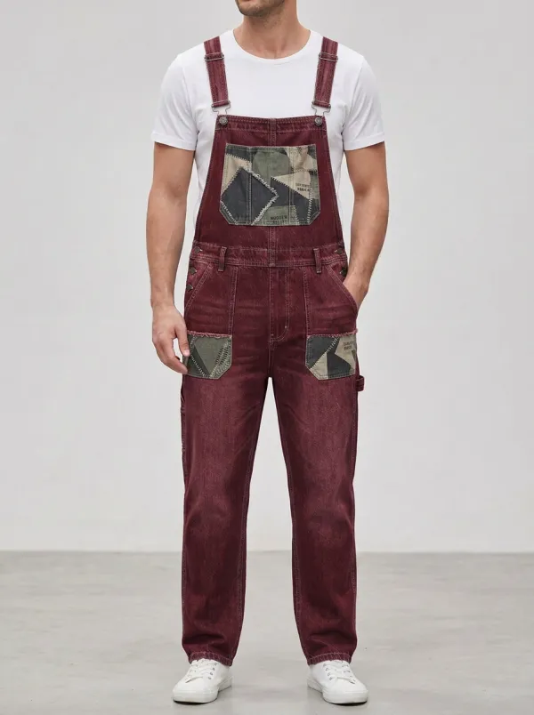 Patchwork Denim Contrast Stitch Overalls