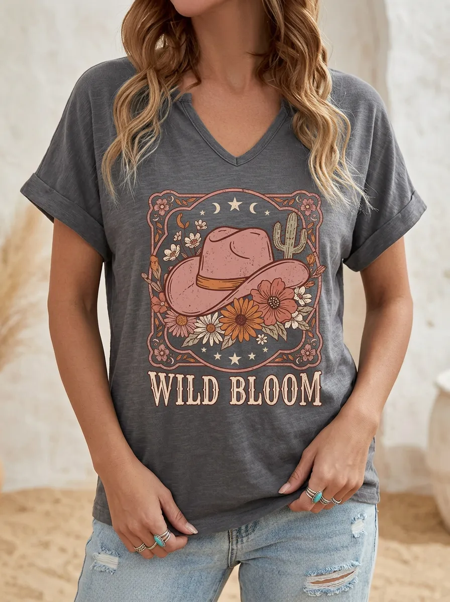 Cowboy-Hat Cactus Western Women's V-Neck T-Shirt