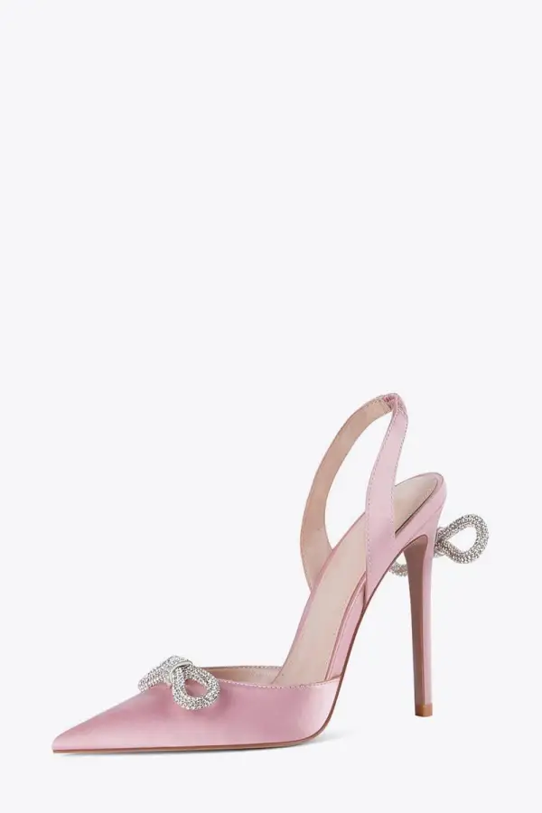 Satin Rhinestone Bow Sling Back