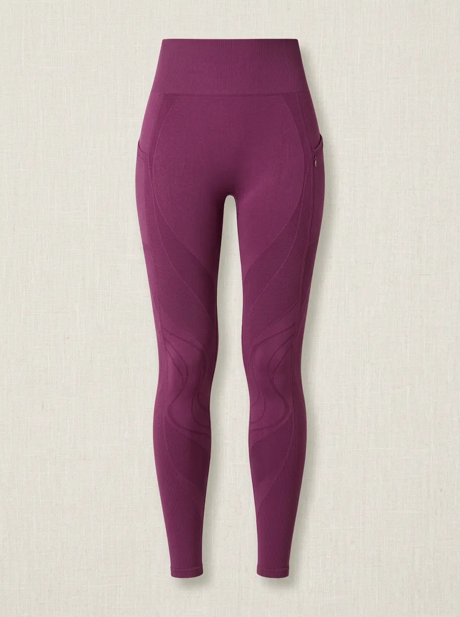 Women's Fitness Workout Burgundy Seamless Textured Leggings