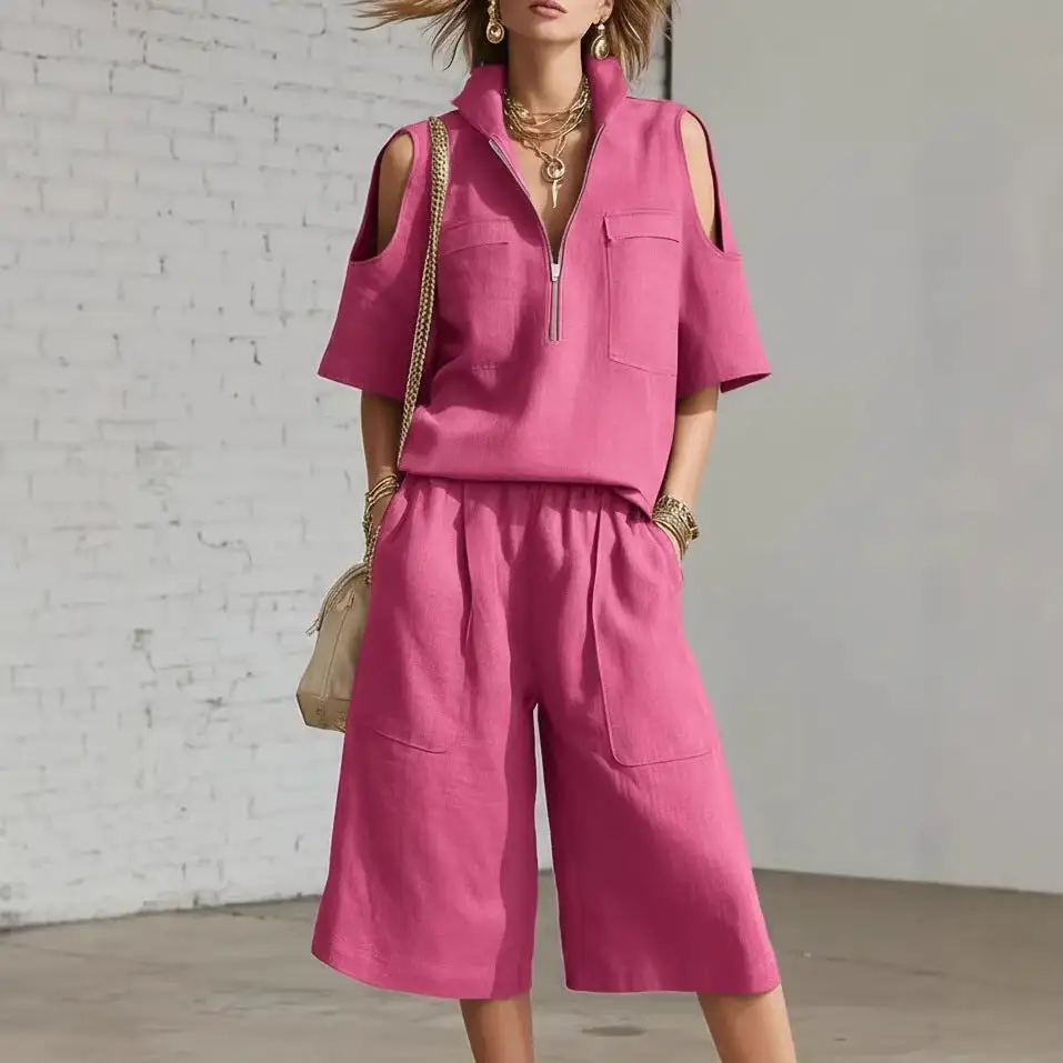 Zip-Front Denim Women's Matching Set