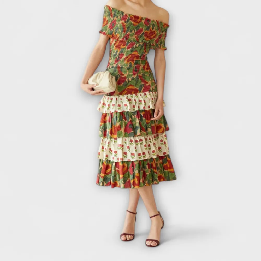 Floral Tiered Off Shoulder Midi Dress