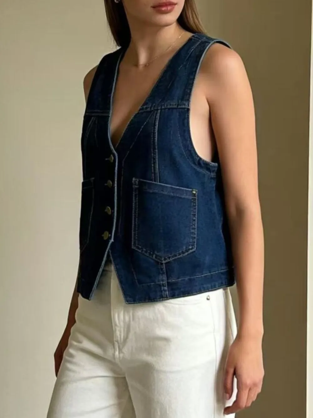 Plus Size Button-down Vest
