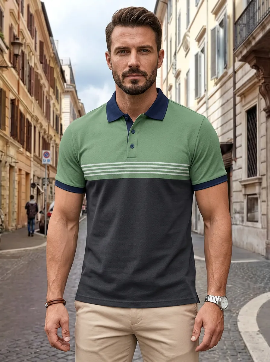 Men's Business Inspired Colorblock Striped Polo Shirt