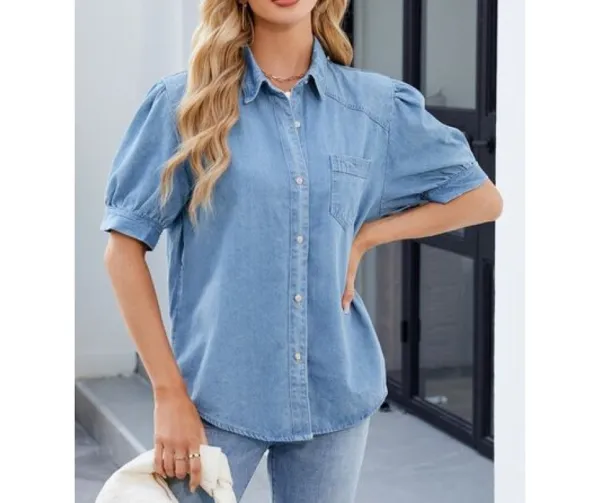 Collared Button-Up Denim Shirt