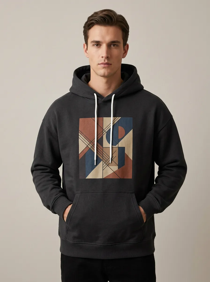 Men's Textured Abstract Geometric Art Print Hoodie
