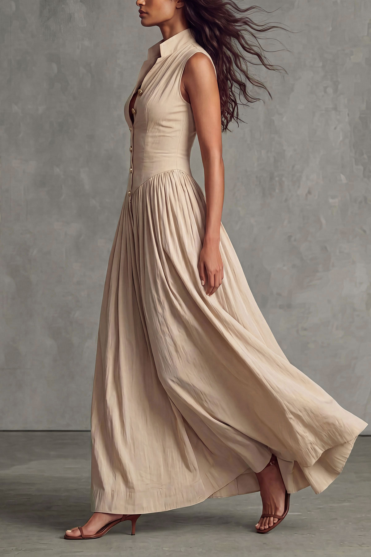Sleeveless Button Front Midi Dress