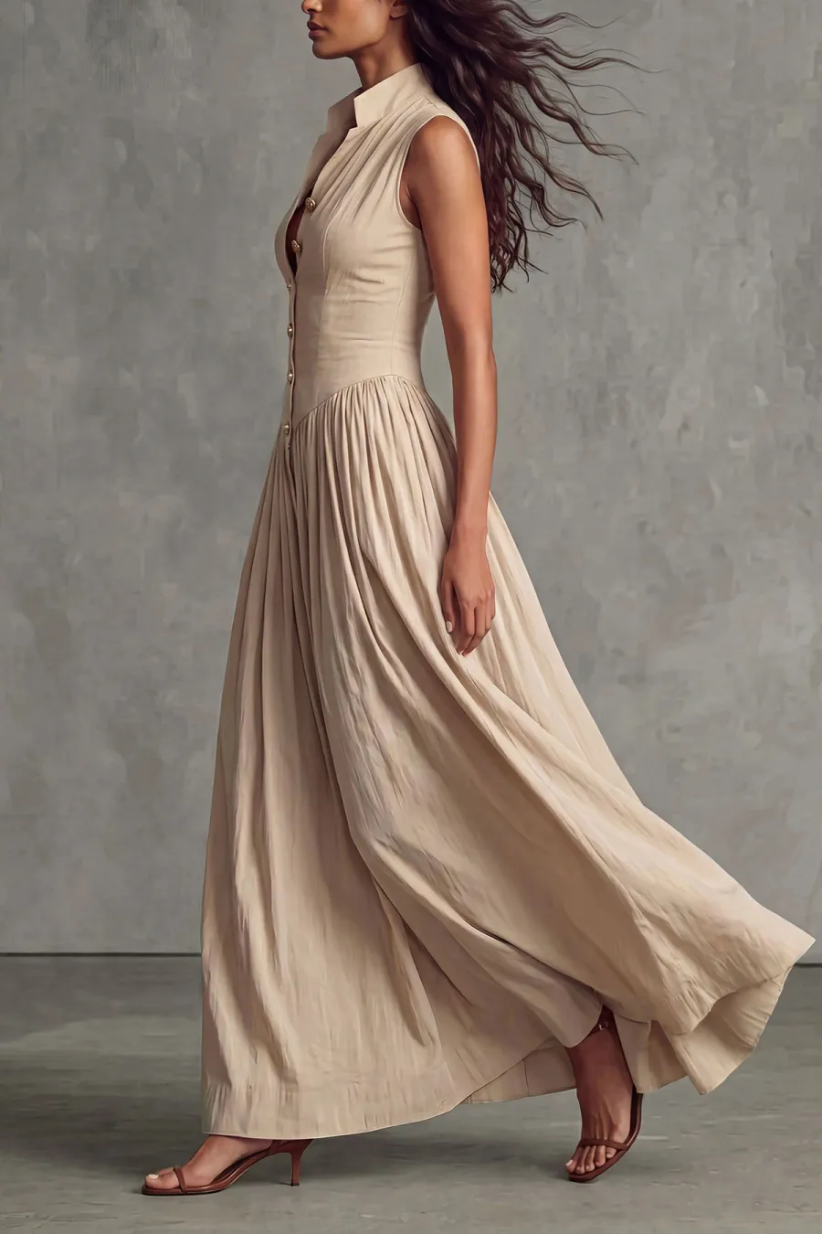 Sleeveless Button Front Midi Dress