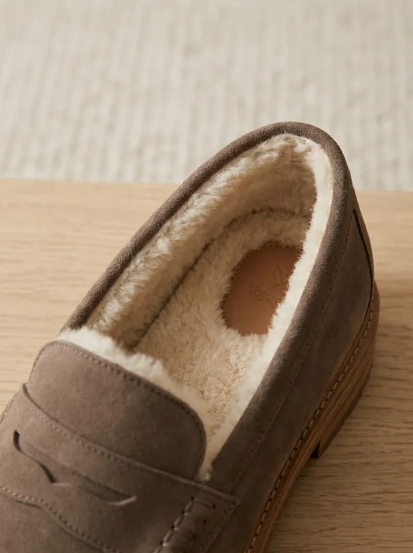 Women's Worksite Faux Fur Lined Suede Wood Sole Loafers