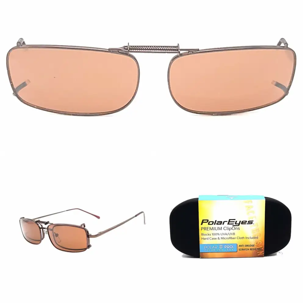 Amber Lens 50mm Rectangular Polarized Clip-On Sunglasses
