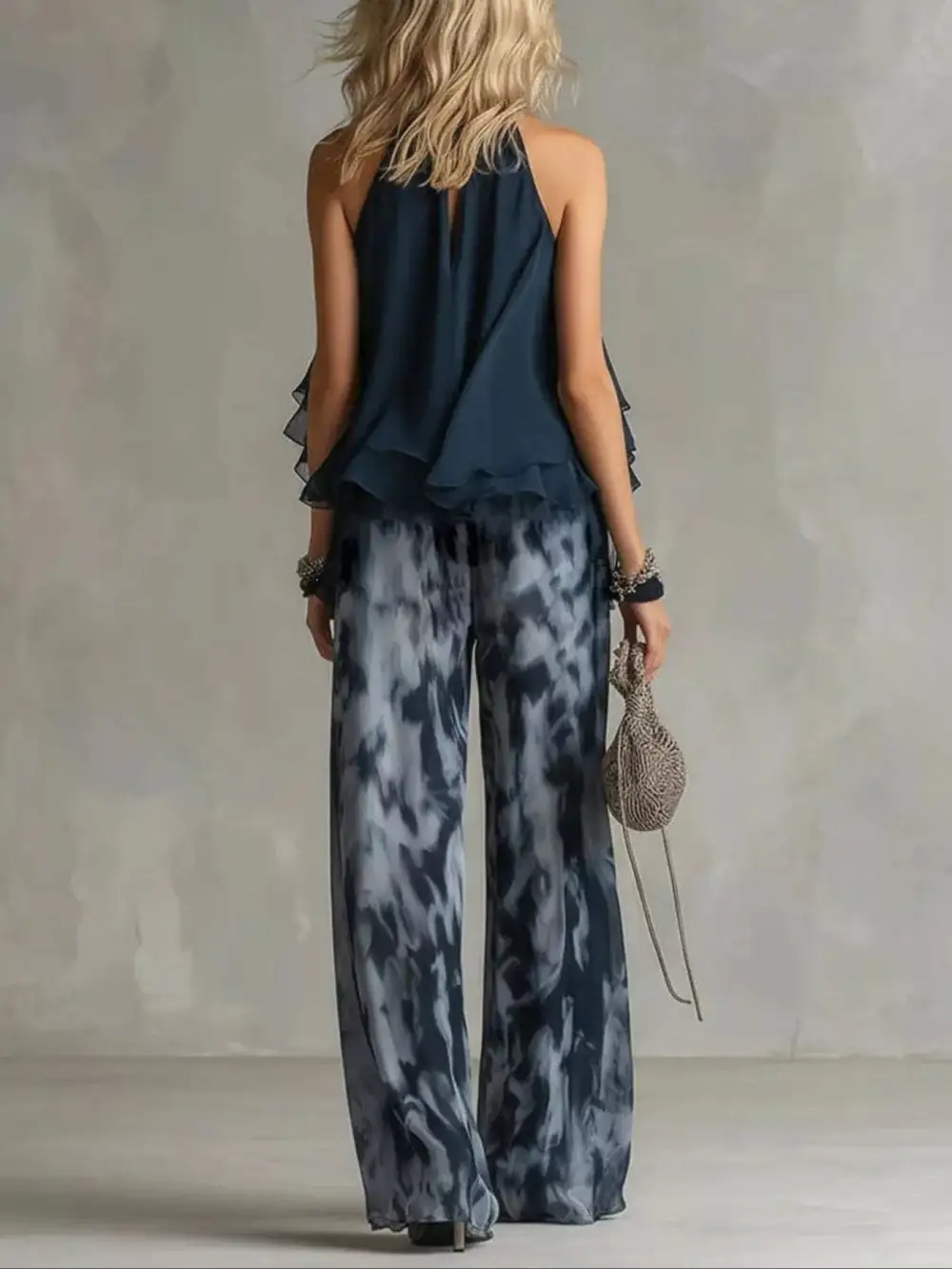 Halter Neck Top and Tie Dye Wide Leg Pants