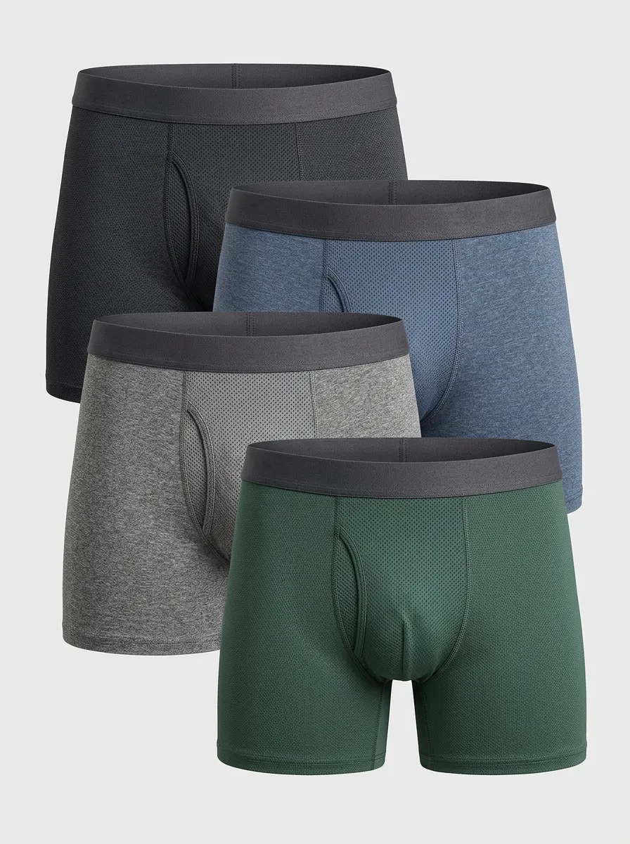 Men's Breathable Mesh Wide Waistband 4-Pack Boxer Briefs