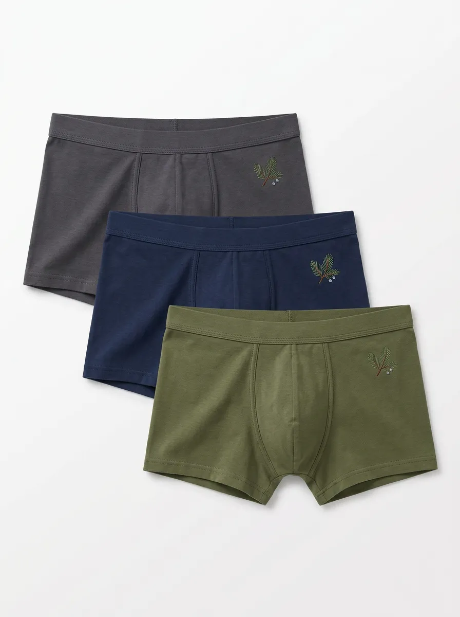 Men's Three-Pair Pine Branch Embroidered Trunk Brief Set