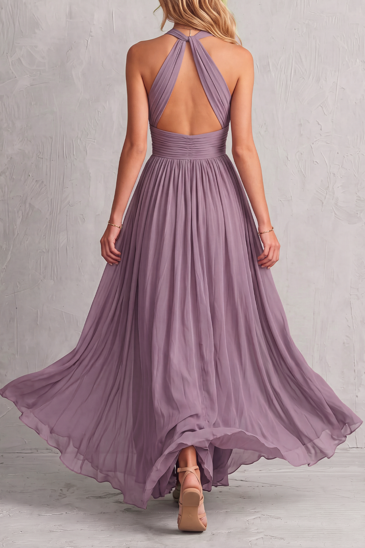 Halter Neck Ruched Maxi Dress