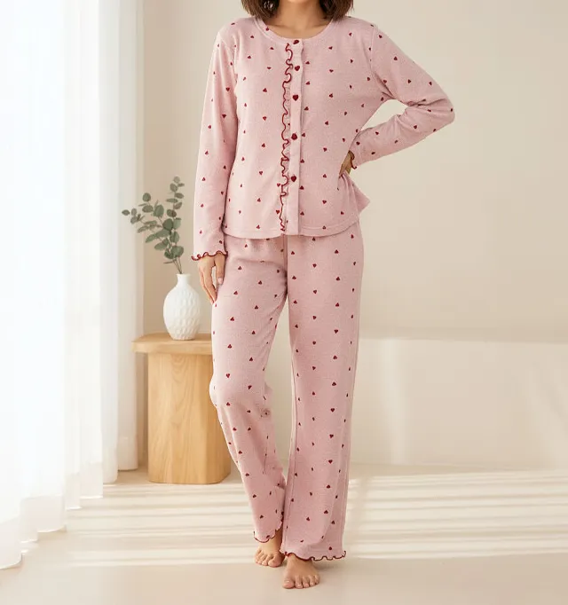 Sweetheart Ruffle Knit Pajama Set