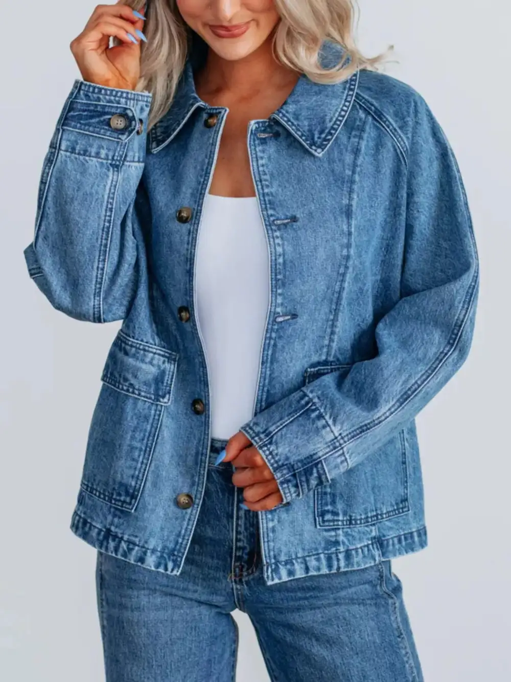 Button Up Raglan Sleeve Jacket