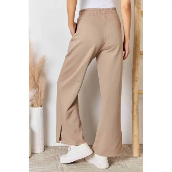 Risen Wide Waistband Slit Wide Leg Pants