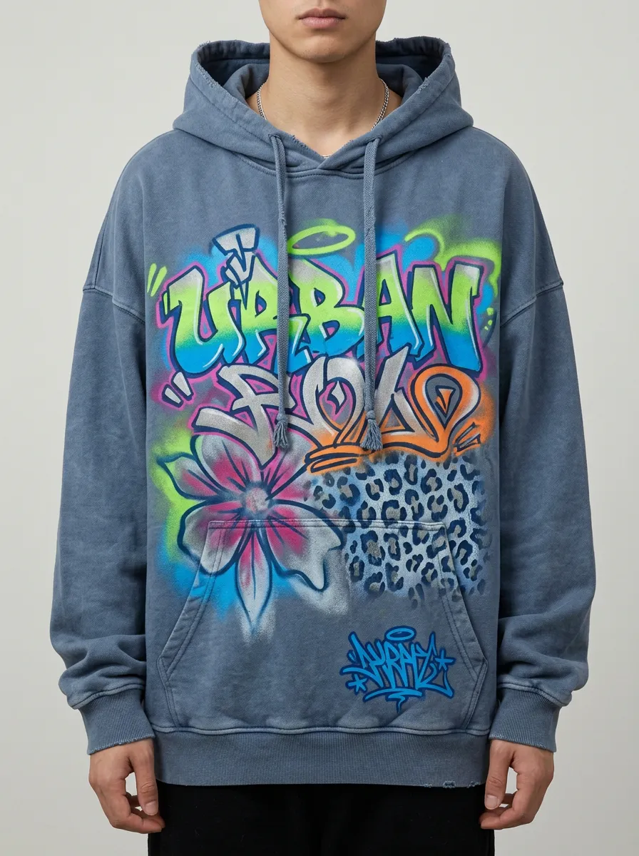 Unisex Pulse Graffiti Floral Leopard Graphic Hoodie
