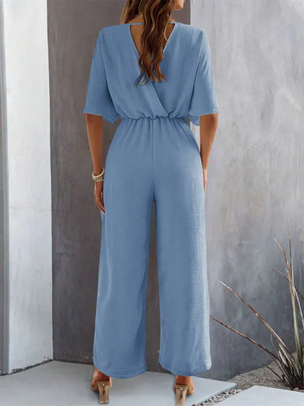 Short Sleeved Clean Wide Leg Jumpsuit Shorts