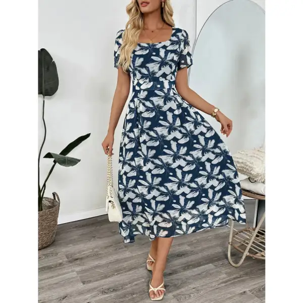 Printed Square Neck Midi Dress