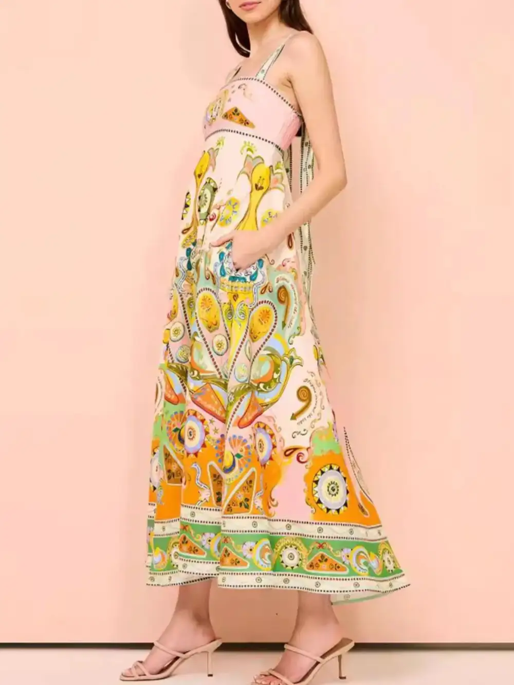 Paisley Printed Square Neck Dress