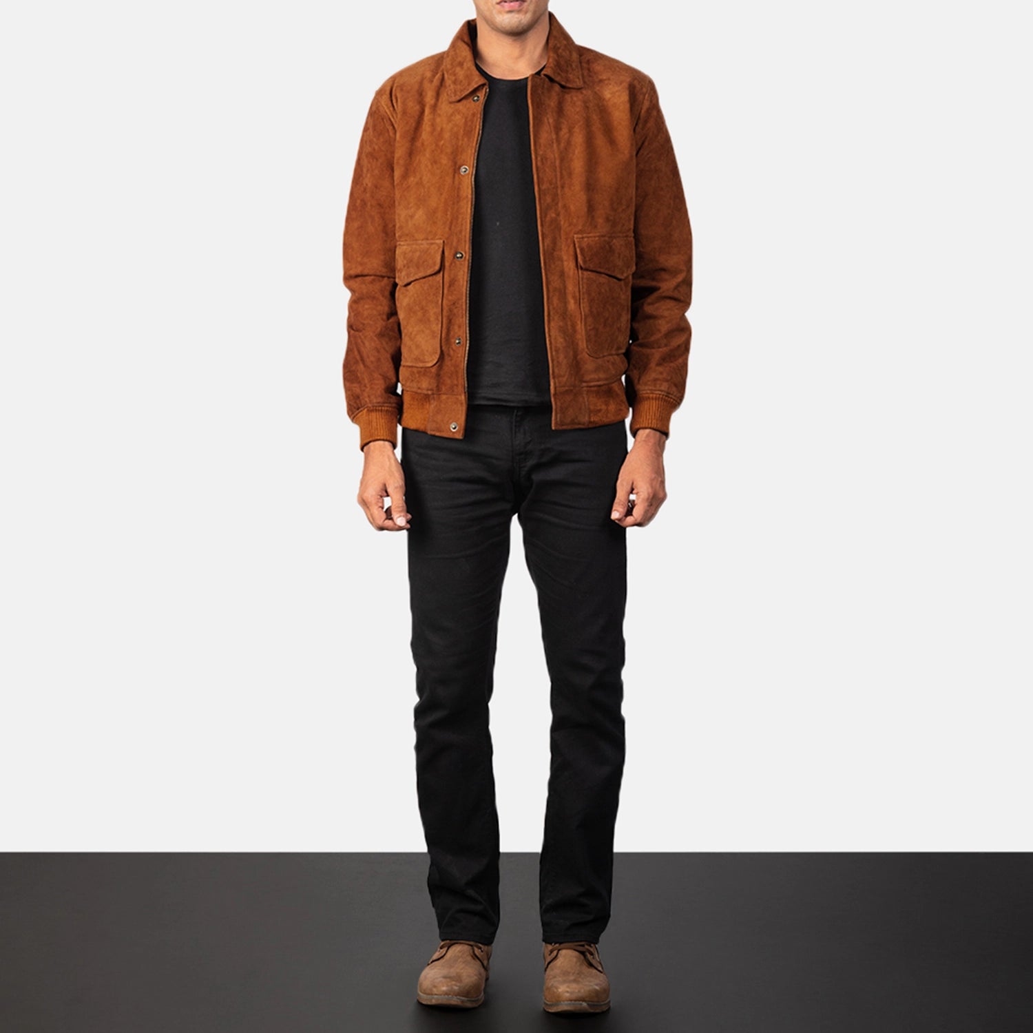 Men's Clean Line Bomber Suede Jacket