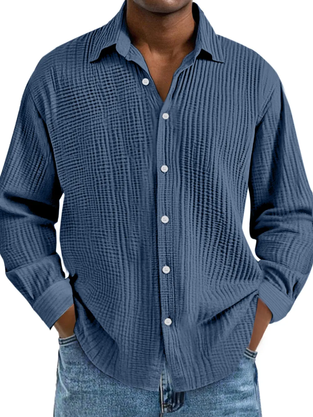 Relaxed Long Sleeve Open Collar Pleated Front Shirt
