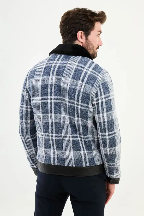 Modern Slim Fit Zip Front Plaid Wool Tailored Coat