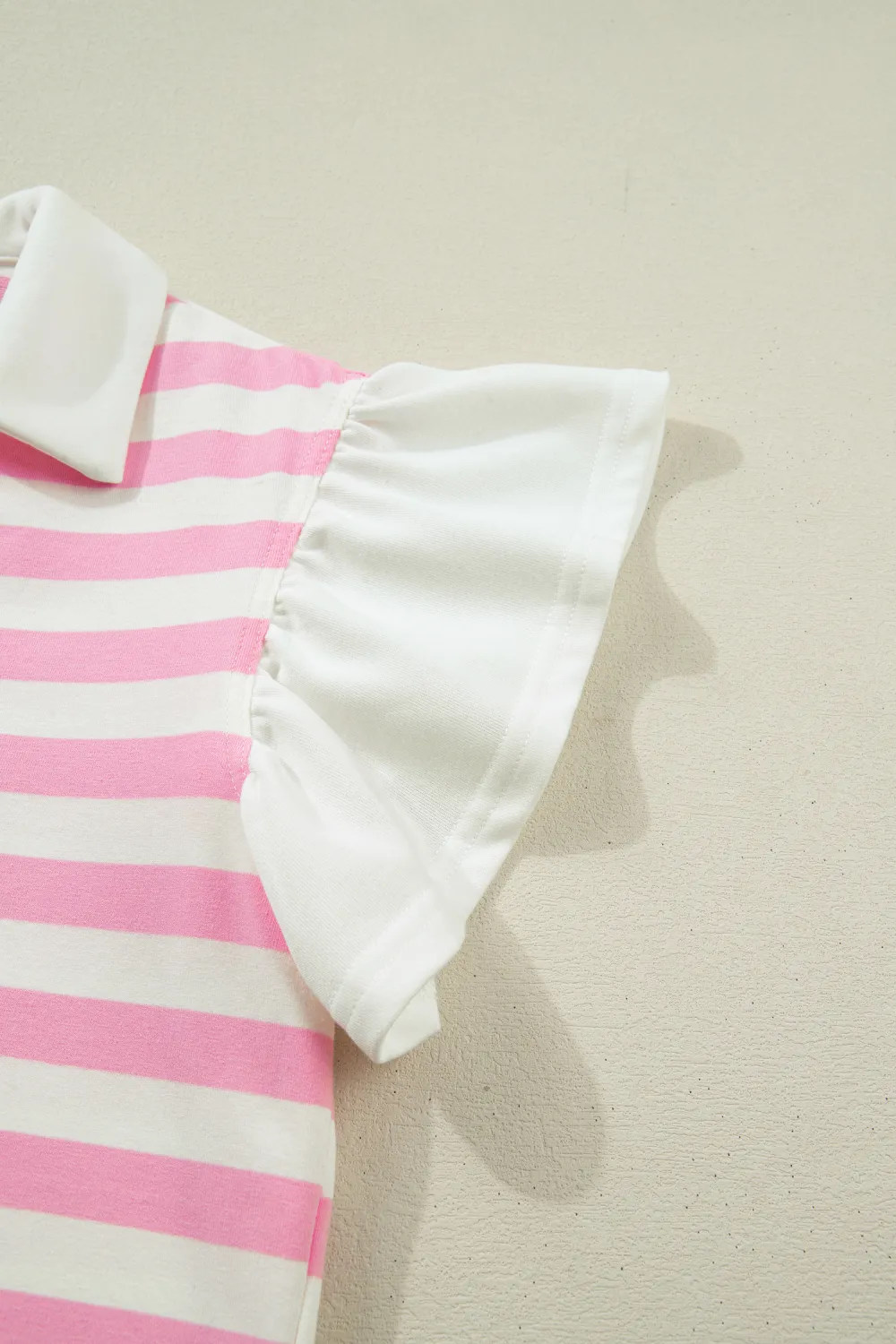 Pink Stripe Collar V Neck Blouse