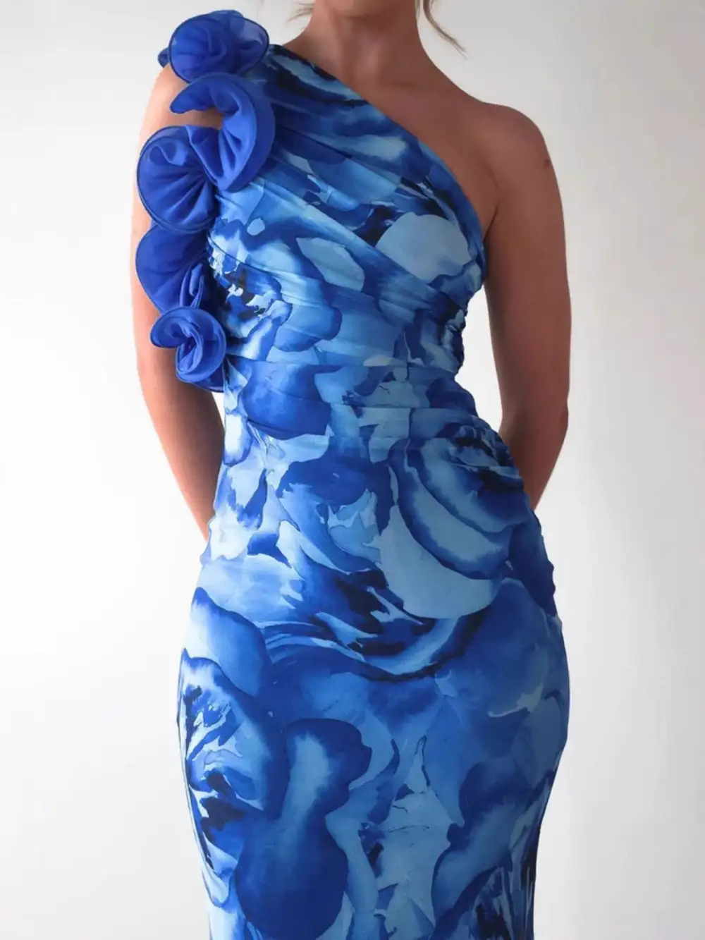 Gathered Detail Floral Printed Maxi Dress