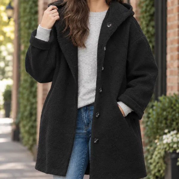 Single-Breasted Hooded Coat