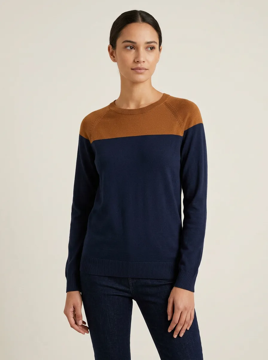 Women's Casual Style Colorblock Crewneck Sweater