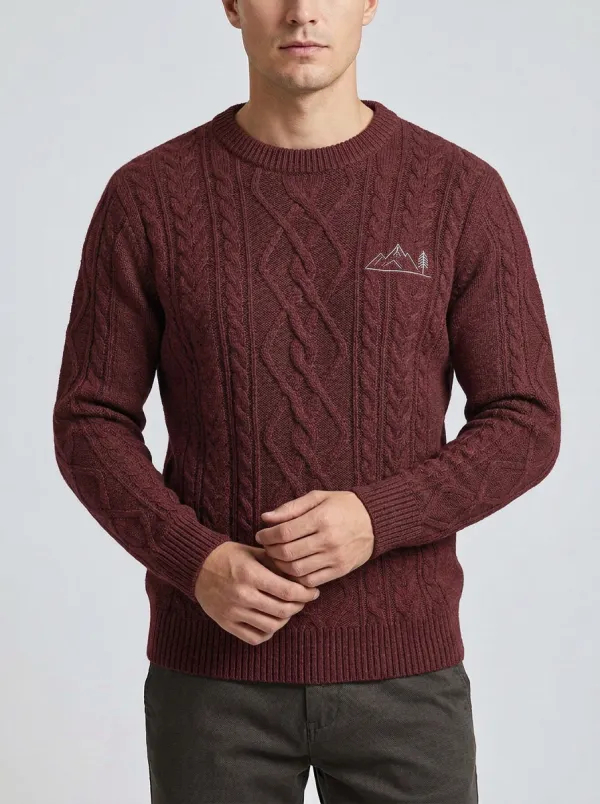 Men's Charcoal Grey Outdoor Mountain Embroidered Knit Sweater